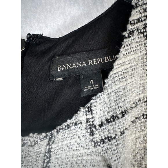 Banana Republic Black Cream Plaid Short Lined Dress Size 4 - Picture 2 of 5